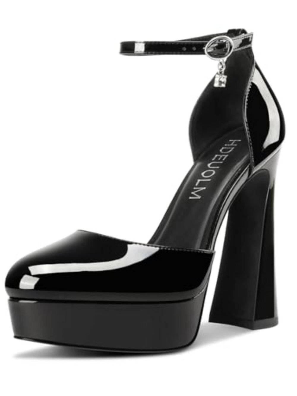 Chunky Block High Platform Heel Round Toe Pumps with Ankle Strap Buckle